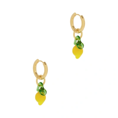 Shop Sandralexandra Lemon 18kt Gold-plated Hoop Earrings In Yellow