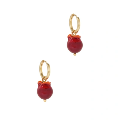 Shop Sandralexandra Mini Pomegranate 18kt Gold-plated Hoop Earrings In Red