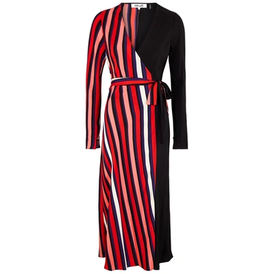 Shop Diane Von Furstenberg Tilly Striped Silk Crepe De Chine Wrap Dress In Red