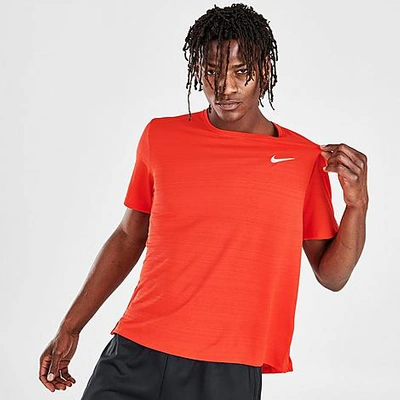 Shop Nike Men's Dri-fit Miler Running T-shirt In Red