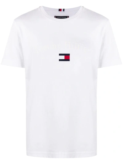 Shop Tommy Hilfiger Logo-print Short Sleeved T-shirt In White