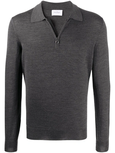 Shop Ferragamo Zip-fastening Polo Shirt In Grey