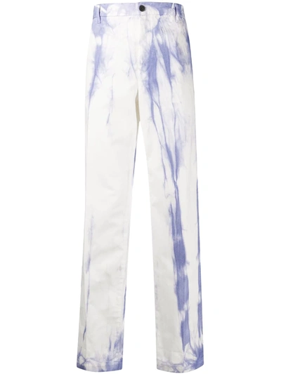 Shop Aries Tie-dye Straight-leg Trousers In White