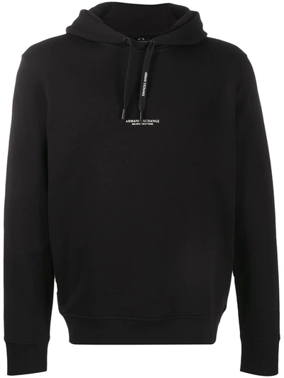 Shop Armani Exchange Logo-print Drawstring Hoodie In Black