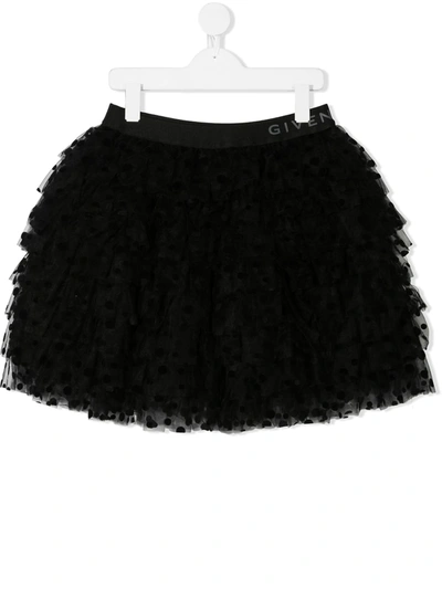 Shop Givenchy Teen Polka-dot Tiered Skirt In Black