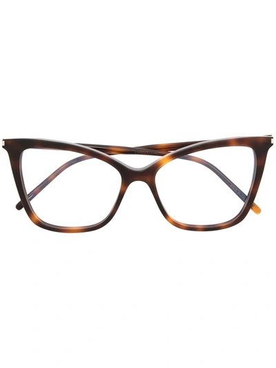 Shop Saint Laurent Cat-eye Frame Glasses In Brown