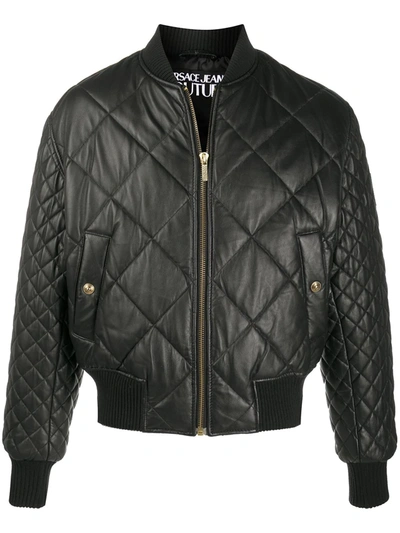 Shop Versace Jeans Couture Padded Zip-up Lambskin Jacket In Black