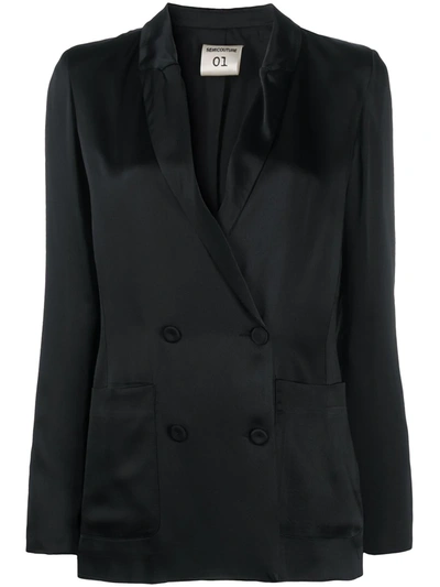 Shop Semicouture Double-breasted Satin Jacket In Black