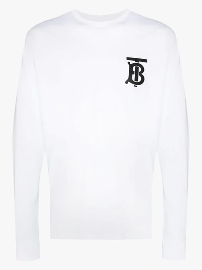 Shop Burberry Langarmshirt Mit Monogramm In Weiss