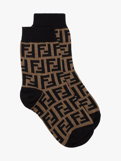 Shop Fendi Brown Ff Logo Knitted Socks