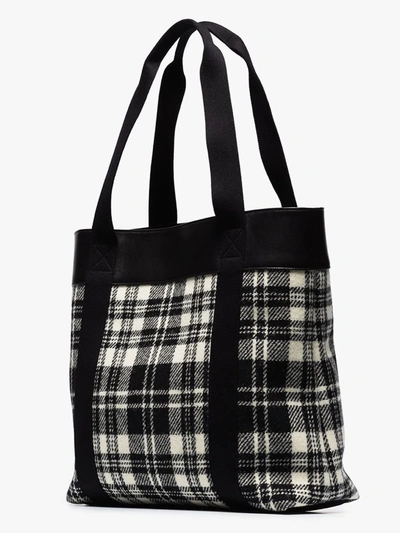 Shop Saint Laurent Black And White Tartan Tote Bag