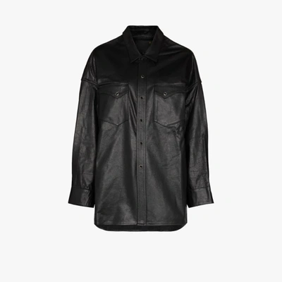 Shop R13 Oversized Leather Cowboy Shirt In Black