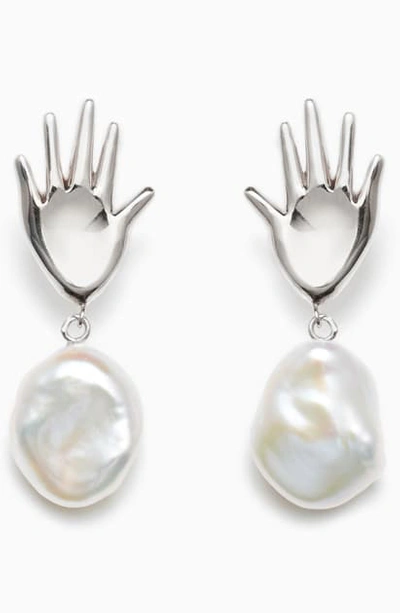 Shop Agmes Small Rita Baroque Pearl Earrings In Sterling Silver