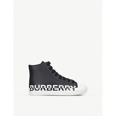 Shop Burberry Mini Larkhall Logo-print Leather High-top Trainers 5-9 Years