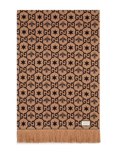 Shop Gucci Gg Pattern Throw Blanket In Brown