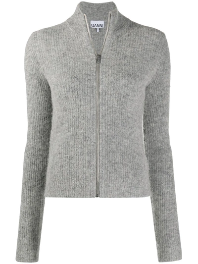 Ganni Soft-knit Zipped Cardigan In Paloma Melange | ModeSens