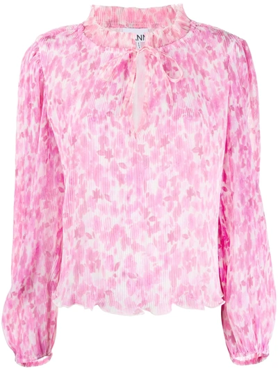 Shop Ganni Floral-print Balloon-sleeve Blouse In Purple