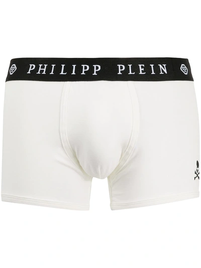 Shop Philipp Plein Logo Embroidered Boxers In White
