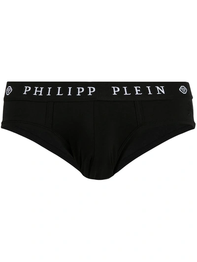 Shop Philipp Plein Logo Embroidered Briefs In Black