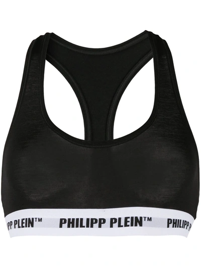 Shop Philipp Plein Logo Band Sports Bra In Black