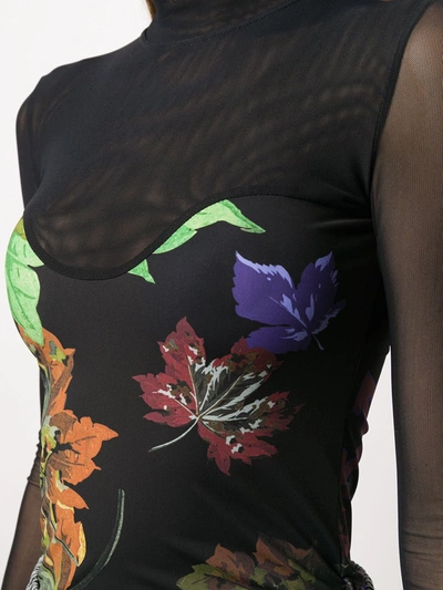 Shop Off-white Mesh Floral-print Bodysuit In Black