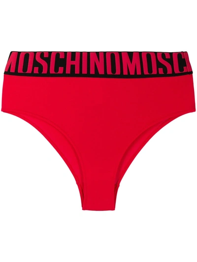 Shop Moschino Logo-tape Briefs In Red