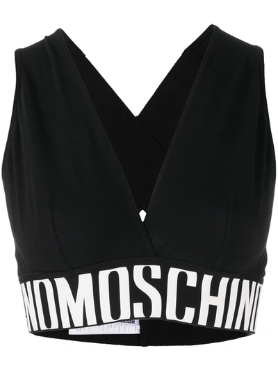 Shop Moschino Logo-tape Cotton Bra In Black
