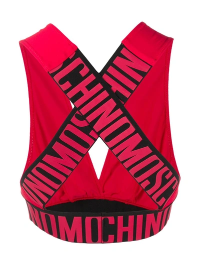 Shop Moschino Logo-tape Cotton Bra In Red