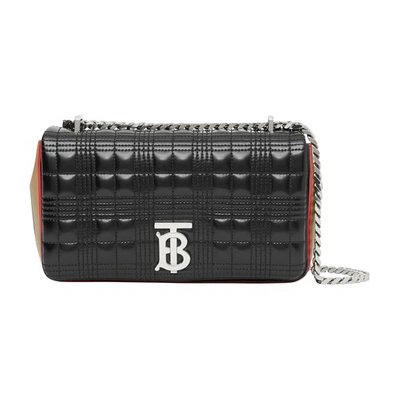 Shop Burberry Small Icon Stripe Detail Quilted Lola Bag In Black White