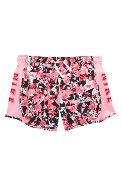 Shop Nike Kids' Dry Tempo Floral Shorts In Pink/ Pink/ Royal Pulse