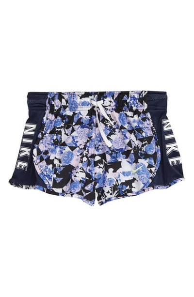 Shop Nike Kids' Dry Tempo Floral Shorts In Black/ Navy/ Barely Volt