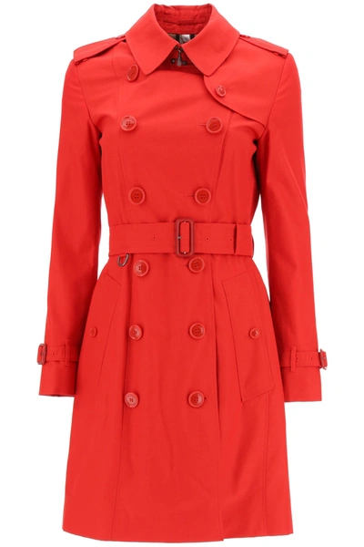 Shop Burberry Midi Chelsea Raincoat In Bright Red (pink)