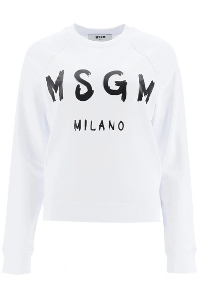 Shop Msgm Sweatshirt Logo Brush Print In Bianco (white)