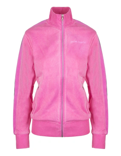 Shop Palm Angels Bubble Pink Woman Sweatshirt With Zip And Logo