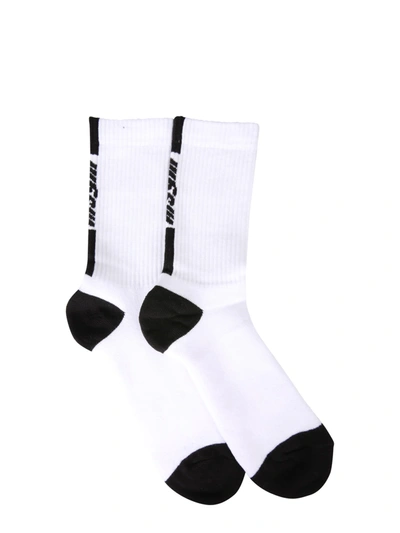 Shop Msgm Socks With Logo In Bianco