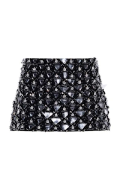 Shop Miu Miu Crystal And Sequin-embellished Cady Mini Skirt In Black