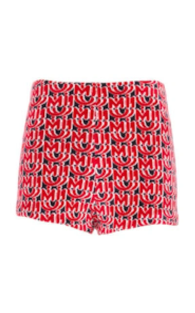 Shop Miu Miu Women's Chenille Monogrammed Cady Shorts In Red,multi