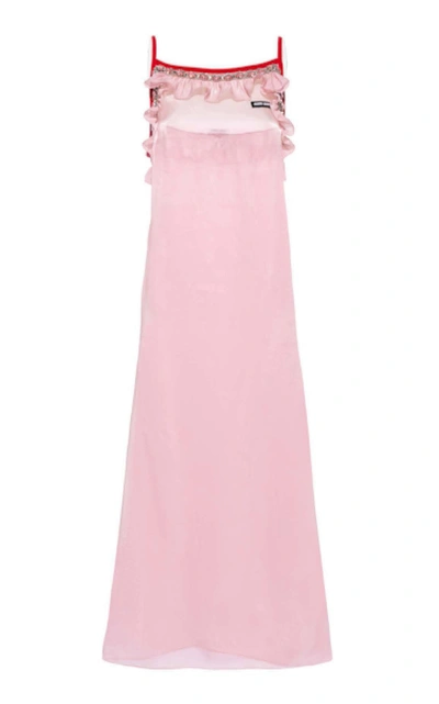 Miu Miu Pink Embroidered Voile Slip Dress In Pink