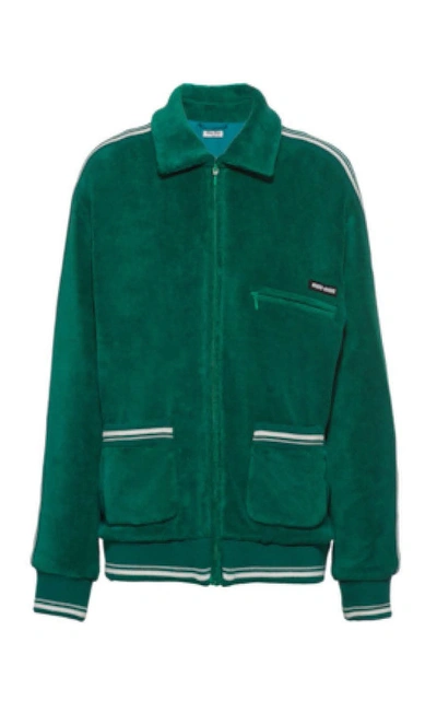 Shop Miu Miu Women's Intarsia Terry Blouson Jacket In Green