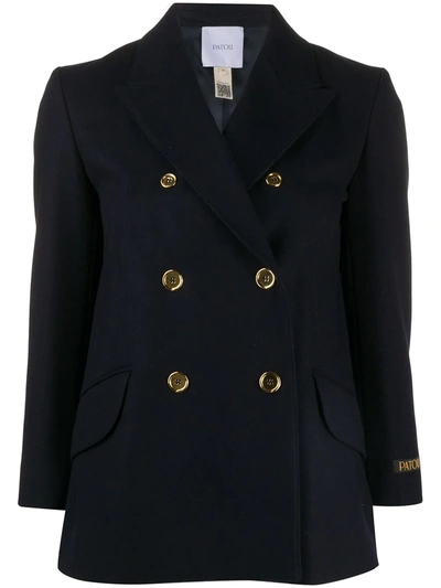 Patou Long Sleeve Double Breasted Blazer In Blue