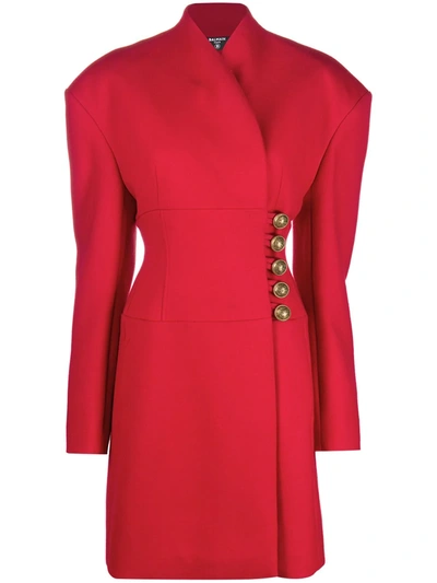Shop Balmain Corset Wrap Coat In Red