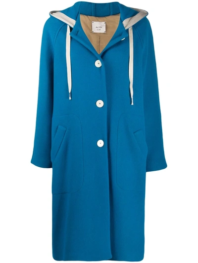 Shop Alysi Hooded Mid Coat In Blue