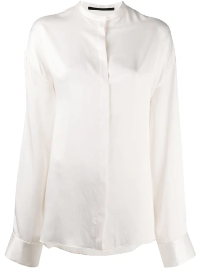 Shop Haider Ackermann Mandarin Collar Silk Shirt In Neutrals