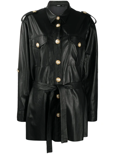 Shop Amen Pearl-embellished Faux-leather Jacket In Black