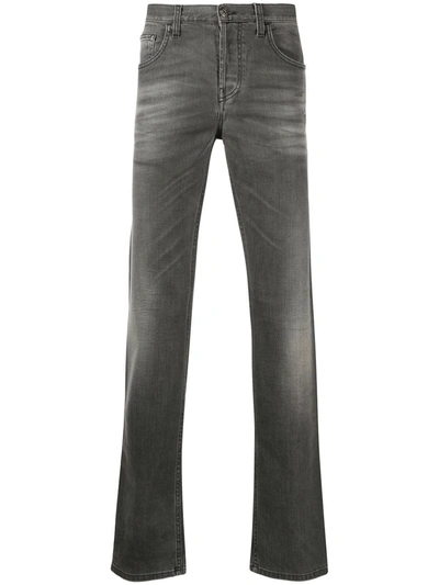 Shop Gucci Distressed Straight-leg Jeans In Grey