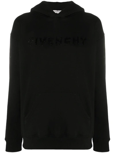 Shop Givenchy Beaded Logo Hoodie In Black