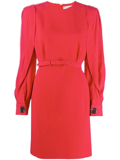 Shop Givenchy Puff-sleeve Belted Dress In Red