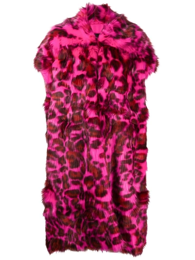 Shop Diesel Leopard Print Sleeveless Coat In Pink