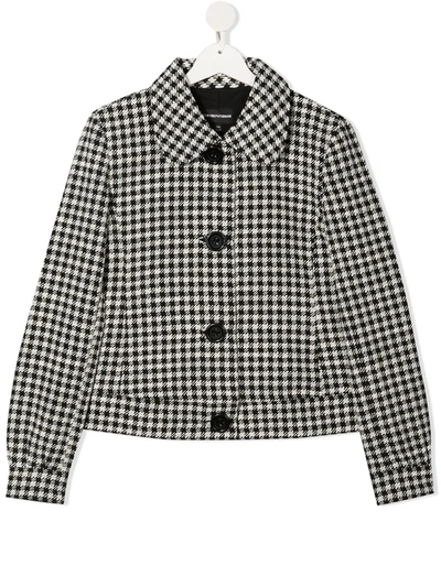 Shop Emporio Armani Teen Houndstooth Single-breasted Jacket In White