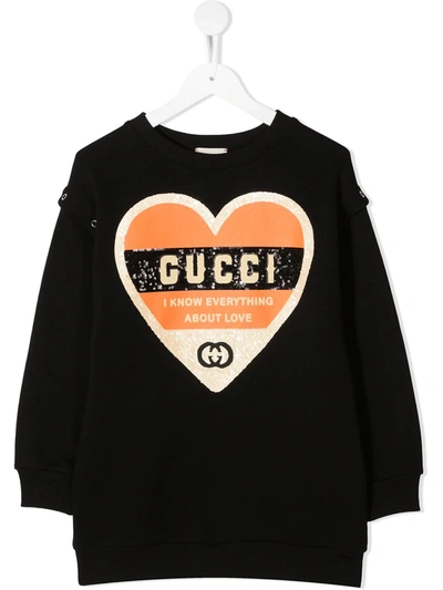 Shop Gucci Heart Sequinned Sweatshirt In Black